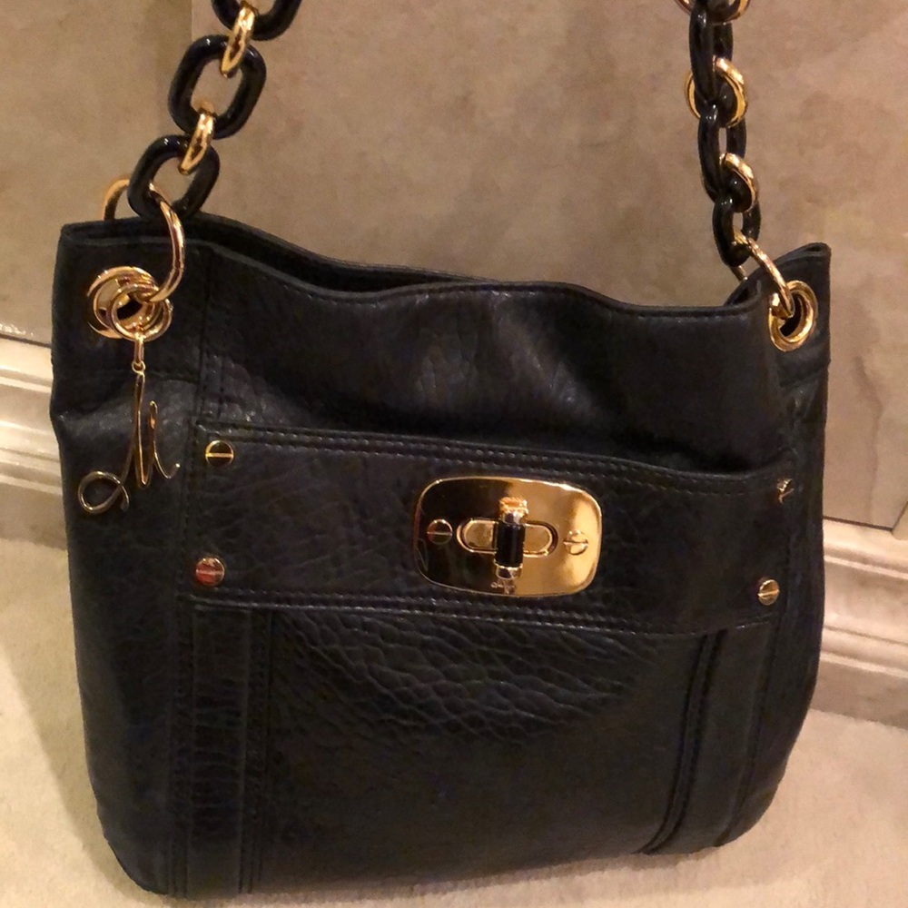 Classy Milly Black snake embossed leather chain shoulder